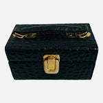 Black Croco Embossed Leatherette Jewelry Box Travel Trinket Keepsake Very Good
