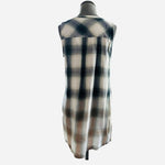 Sonoma Women's White Grey Tan Ombre Plaid Sleeveless Shirt M Loose Fit Cotton VG
