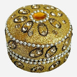 Handmade Rhinestone Beaded Tea Light Candle Holder Tin Box Travel 1.75" Jeweled