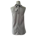 Vero Moda Women's Gray Halter Beaded Neck Top S Crystal Sleeveless Blouse Bow