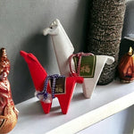 Zodiac Sign Llama Horse Figurines Set of 2 Japanese Ceramic Red White 3-4" Uma