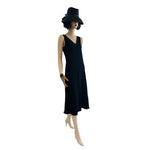 Vintage Jones NY Black V-Neck Ruffle Beaded Midi Ball Gown Dress Size 10 NWT