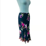 TESS Iris Floral Silk Skirt S 10 Black Multicolor Sheer Midi Skirt Lightweight