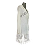 Vintage Havana Women's Ivory Navy Anchor Hooded Sweater M Fringe Knit Excellent