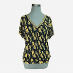 FREE PEOPLE Women's Floral Sheer Loose Fit Top Navy Yellow Black Rayon Size S