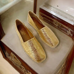 Franco Sarto Kenna Gold Crinkle Leather Espadrilles Slip On Loafers Size 5.5 NIB