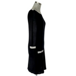 NINE WEST Women's Sheath Midi Dress XS Black Silver Long Sleeve Office Style VG