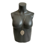 Women's Double Strand Silver Tone Dainty Leaf Pendant Necklace 18" Openwork VG