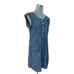 Gap Women's Denim Blue Shift Dress M 100% Cotton Roll Tab Sleeve Pockets VG