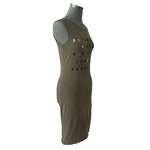 SUPERDRY Green Bodycon Midi Dress Lace Trim Sleeveless Graphic Print Womens S VG