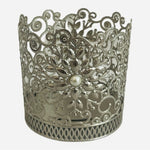 Bath & Body Works Metal Floral Patchwork Candle Holder Pearl Brushed Silver 4"