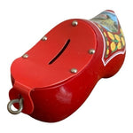 Dutch Wooden Shoe Piggy Bank Red Lacquer Amsterdam Tulips Holland Souvenir Clog