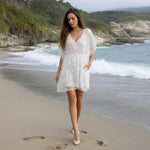 Old Navy Womens Beach Dress M White Cotton Paisley Embroidered Tunic Cover Up VG