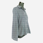 CHICO'S Cotton Button Shirt White Grey Stripe Long Sleeve Women Size 2 L VG