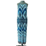 Enfocus Studio Women Maxi Dress 6 Emerald Print Blue Green White Boho Sleeveless