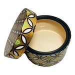 Large Ceramic Canister Jar Gold Green Black Geometric 6.5" Hexagon Lidded NEW