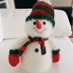 Tall Snowman Glossy Knitted Plush Figurine 13.5"x9.5" White Red Green Xmas VG