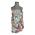 PASSIGATTI Italy Multicolor Abstract Print Fringe Scarf 76x28 Cotton Linen Mesh