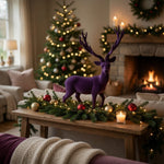 Large Purple Velvet Flocked Reindeer Deer Christmas Statue 18" Tall Figurine NIB