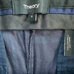 Theory Women's Navy Blue Linen Viscose Ankle Crop Dress Pants 6 Straight Leg VG