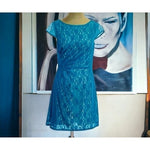 Jessica Simpson Women's Turquoise Lace Cocktail Dress 8 V-Back Fit Flare NWT