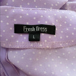 Lilac White Dot Fit Flare Maxi Dress L V-Neck Long Sleeve Prom Cocktail EXC