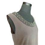 R&M Richards Women's Mocha Gray Rhinestone Neckline Sheath Dress M Sleeveless VG