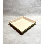 Vintage Square Scalloped Ceramic Baking Dish 7.5 Green Beige Stoneware Casserole