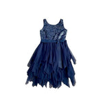 Zunie Navy Blue Sequin Top Ruffle Tulle Skirt Dress Bow Front Girls Size 8 NWT