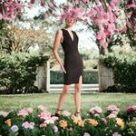 Black Swan Women’s Black Tuxedo Bodycon Midi Dress Deep V Size S
