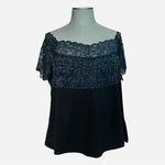 Avenue of the Stars Off Shoulder Black Lace Blouse Plus Size 4X 26-28 Cotton EXC