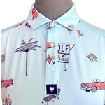 Bad Birdie Mens The Drive In Print Polo Shirt M Light Blue Polyester Spandex EXC