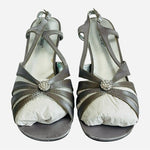David Tate Rosette Silver Satin Slingback Pumps Women’s Size 9 Low Heels NIB