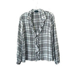 Majorelle Black Plaid Ruffle Marina Blouse XS Long Sleeve Sheer Revolve Top