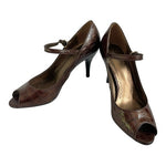 Predictions Brown Croco Leatherette Strap Heels Women’s Sandals Size 8.5 NWOB