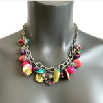 StudioS Rainbow Multi Gemstone Choker Necklace Silver Adjustable 20-23" NWT