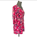 DALIA Womens Romper 6 Pink Floral Bell Sleeve V Neck Multicolor Pockets VG