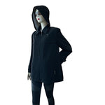GALLERY Womens Jacket M Black Removable Lining Hood Long Sleeve Zip Coat VG