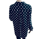Velvet Heart Rayon Button Front Shirt Black White Polka Dot Long Sleeve Sz M VG
