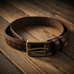 Lauren Ralph Lauren Brown Leather Woven Embossed Belt Brass Buckle Size 38 VG