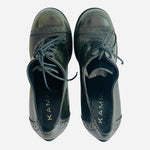 KAMMI Italy Chameleon Green Leather Lace-Up Heeled Ankle Booties Size 5.5