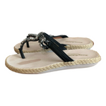 Women's Shoes TOMMY BAHAMA Relaxology Crystals Accent Black Leather Flip Flops