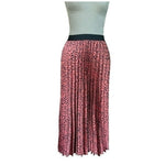 ZARA Pleated Satin Midi Skirt Black Pink Animal Print Elastic Waist Size XS