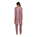 R&M Richards Donna Metallic Lace 3 Piece Pants Set Dark Rose Size 8