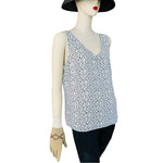 White House Black Market Women's Black White Cross V-Neck Tank Top M Sheer NWT