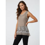 Marilu Women's Beige Tan Embroidered Lace Tank Top S Cotton Linen Italy VG