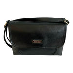 Calvin Klein Black PU Leather Crossbody Bag Gold Accents Good Plus Condition