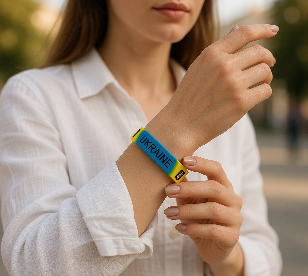 Ukrainian Silicone Wrist Band Blue Yellow Tryzub Rubber Bracelet One Size New