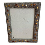 Vintage Crystal Incrusted Photo Frame Heavy Metal Floral Tabletop 6.5x4.5