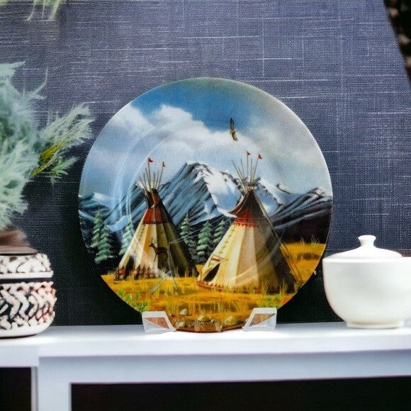 Cheyenne Village Souvenir Plate 5" Hand-Painted Ceramic Native American Vintage